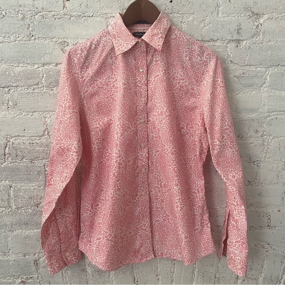 Lands End Pink Print Button Up Shirt Sz 6